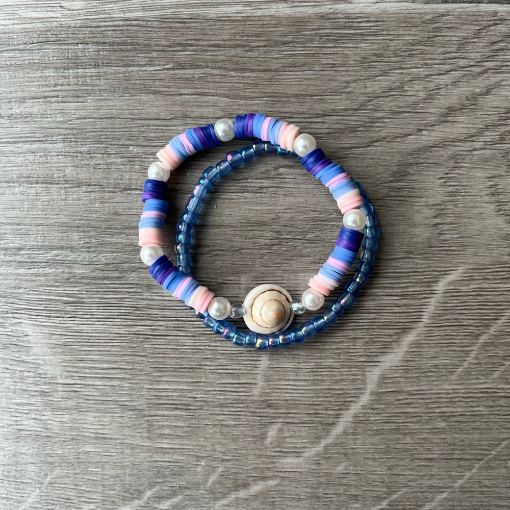 Blue and Pink Shell Beaded Bracelet Set